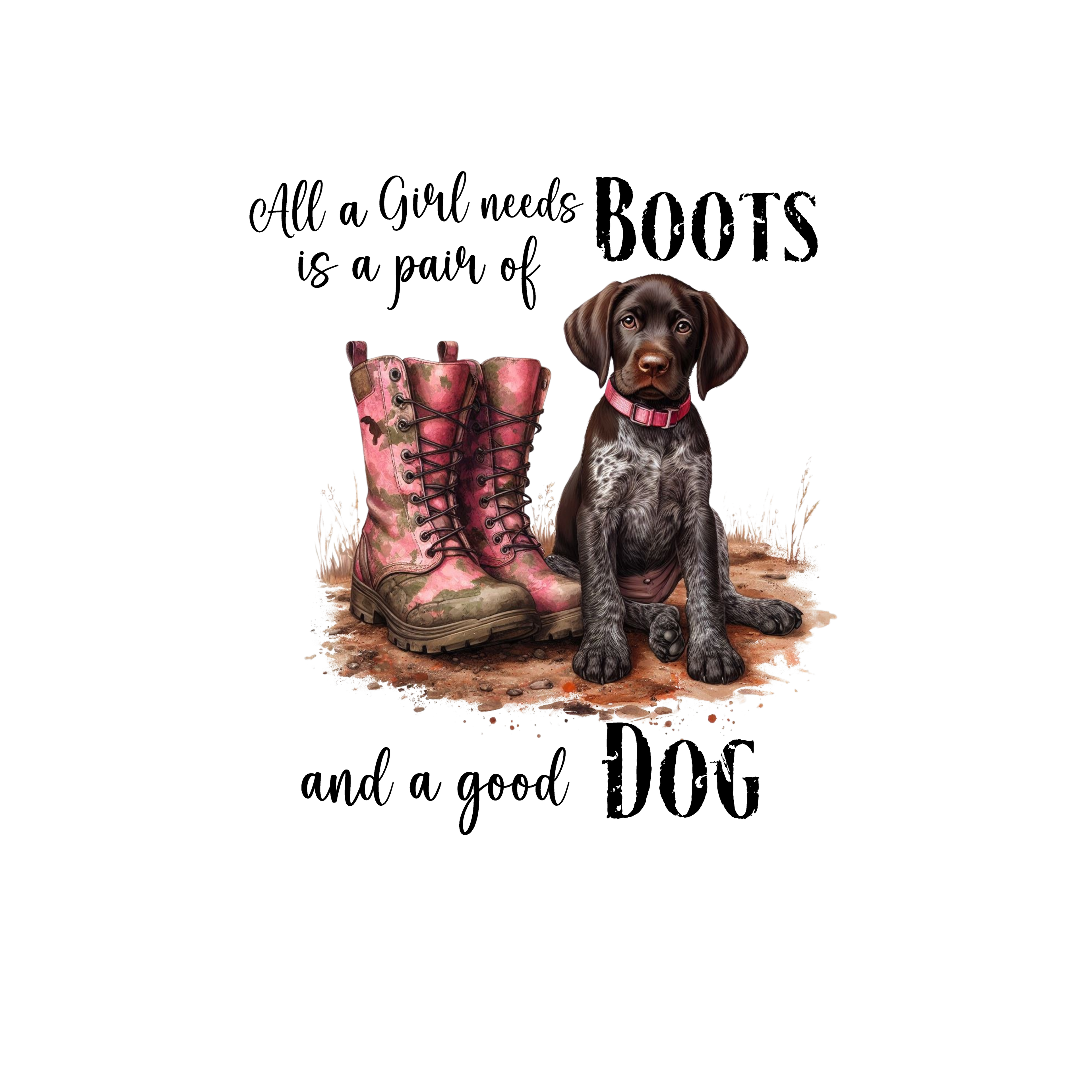 Brown Pointer And Pink Camo Boots