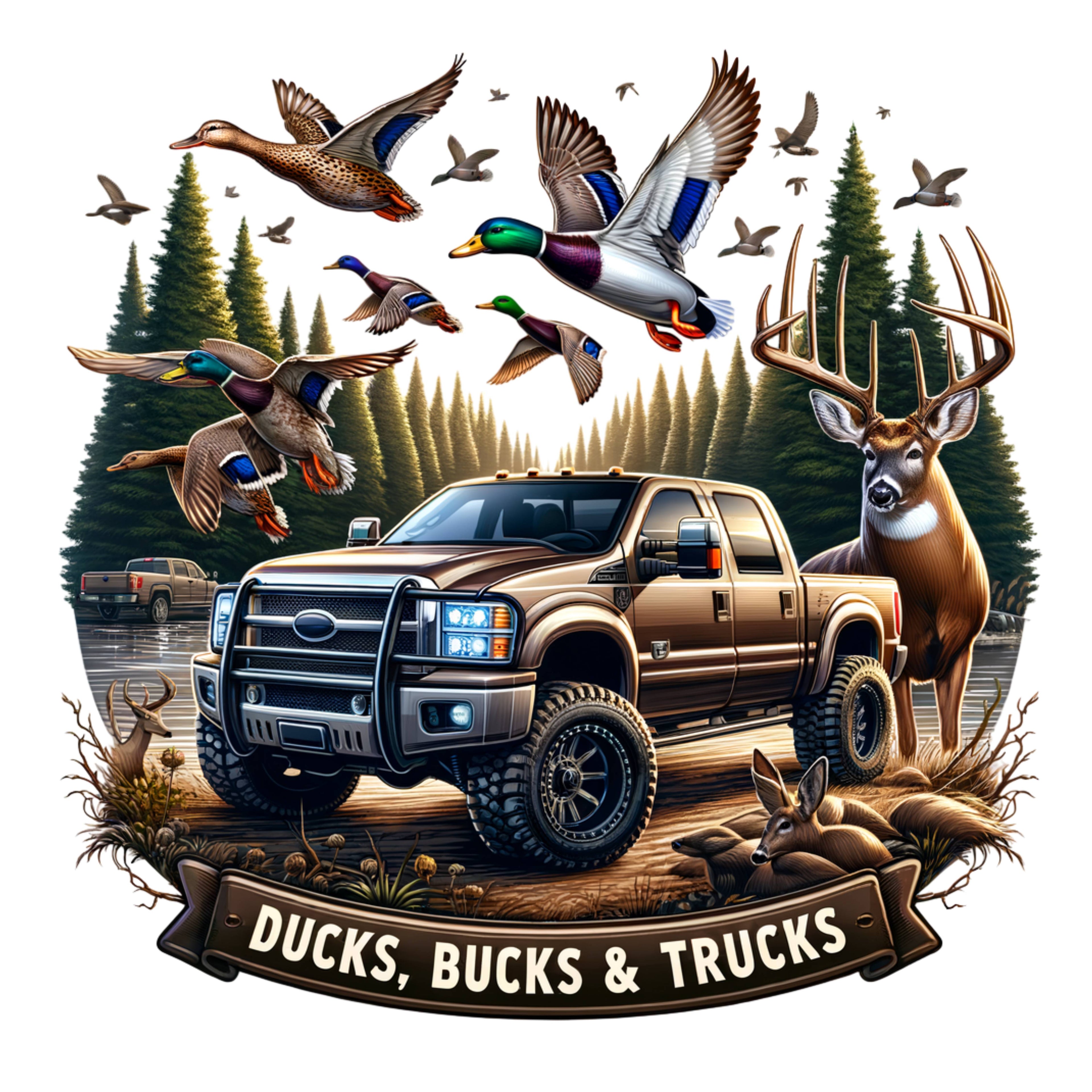 Ducks Bucks Trucks Ford - White