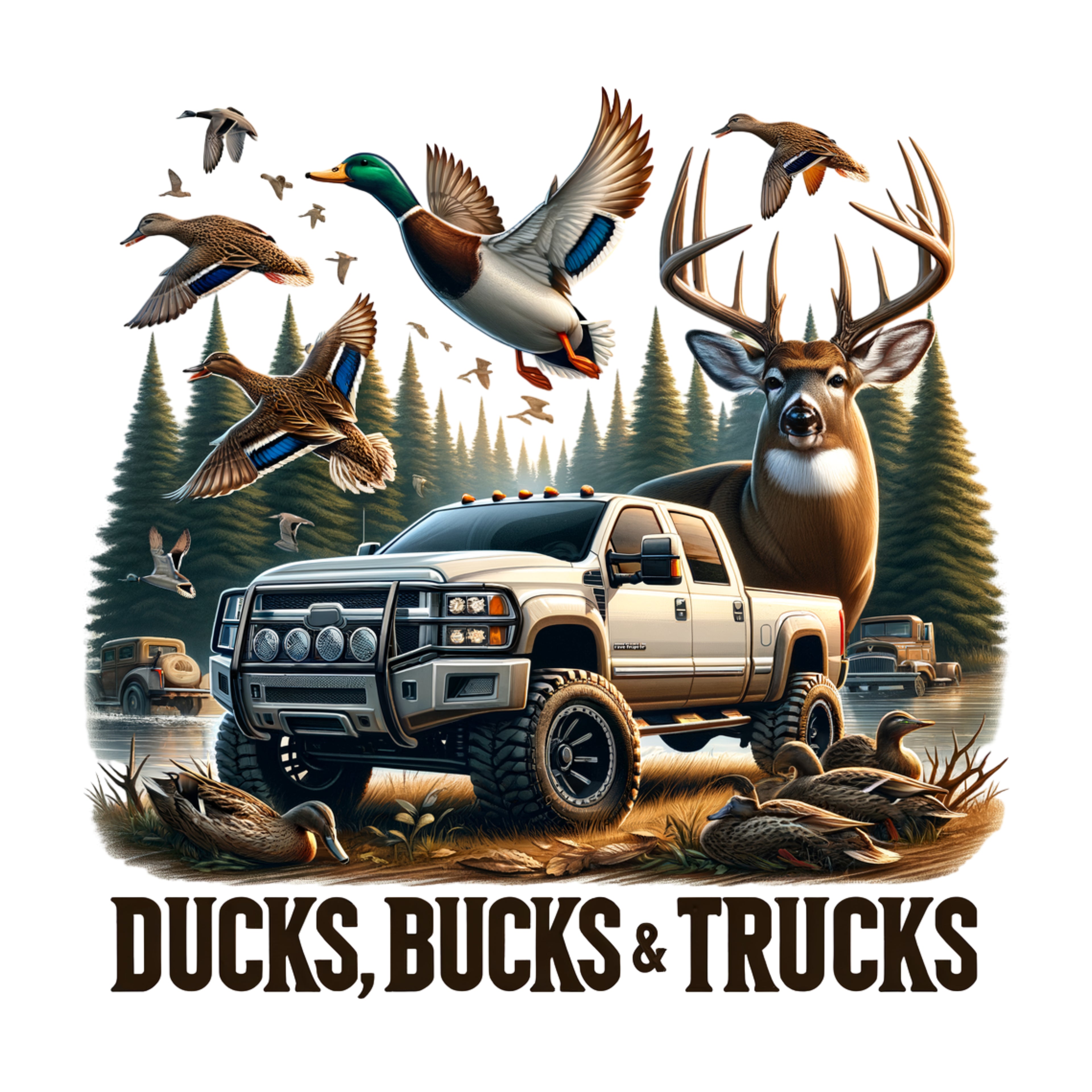 Ducks Bucks Trucks White