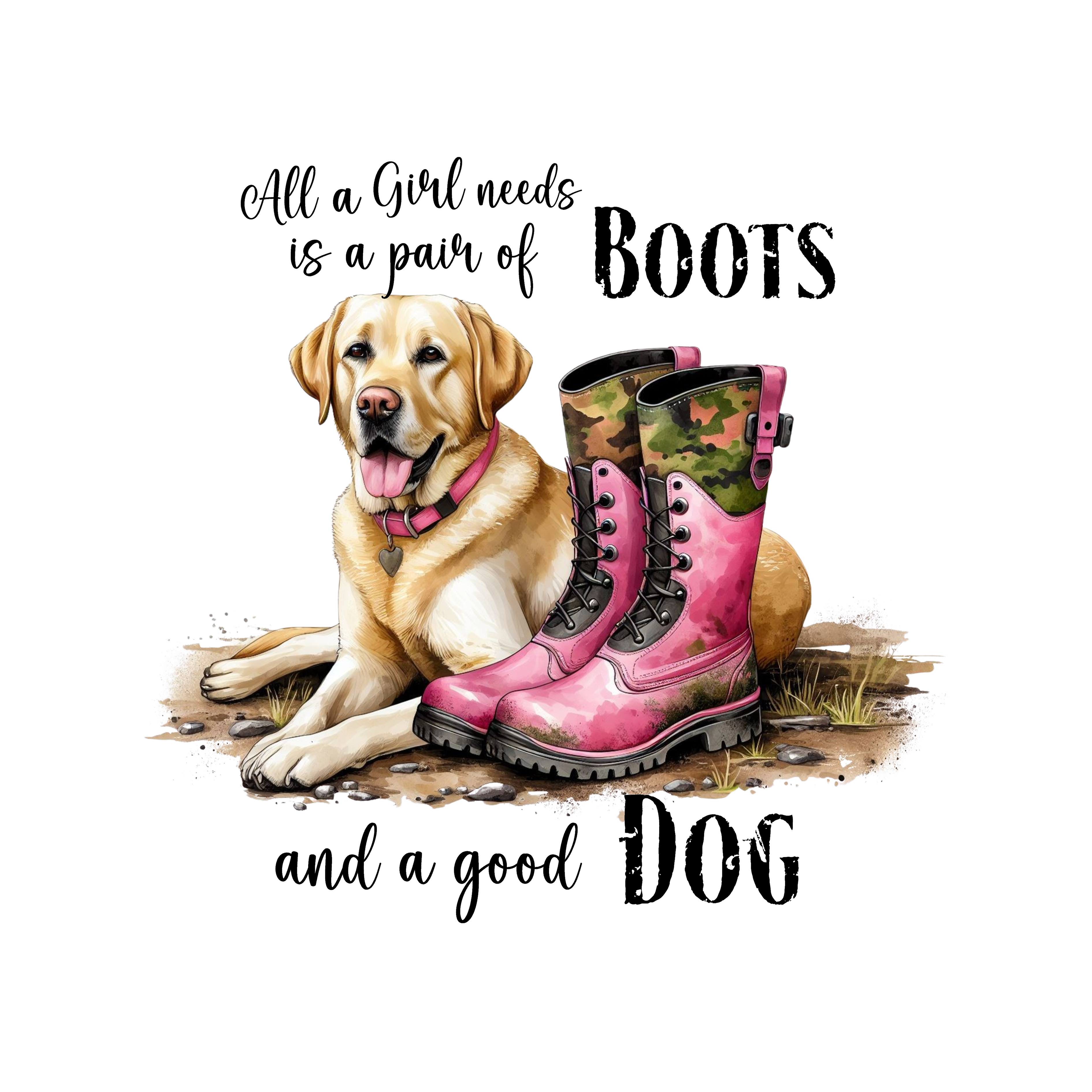 Yellow Lab And Pink Camo Boots
